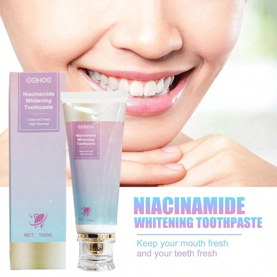 1入組100ml菸酰胺美白牙膏,清潔牙齒污漬和口氣,亮麗微笑和護齒 - 白色 - 查看 1