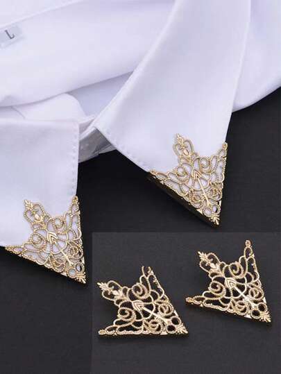 2入組男女適用時尚復古v型中空衫領夾,適合日常和派對穿著