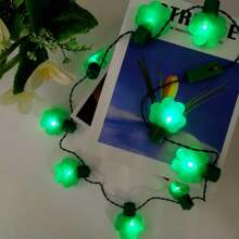 1 件聖派翠克節塑膠發光 Led 三葉草項鍊,綠色愛爾蘭三葉草燈串,聖派翠克節派對紀念品 - 綠色 - 查看 1