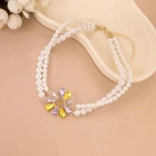 1-3件法式清新简约仿珍珠花项链耳环配饰水晶雏菊花串珠锁骨链适合春季出游服饰配饰 - 套裝 - 查看 14