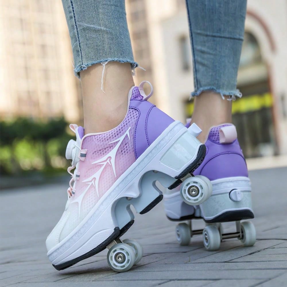 Transformable Roller Skate Shoes, Student Retractable Four Wheel Inline