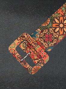 1 stuk plus-size BOHO-stijl extra brede verstelbare tailleriem, vintage paleis bloemenprint riem met gesp voor jurk zomer, school