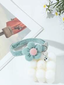 寵物毛絨花項圈貓鈴鐺項圈寵物貓狗通用可愛項圈 - 墨綠色 - 查看 2