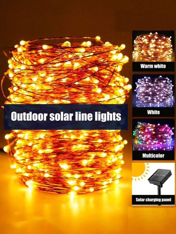 Solar-Powered Outdoor Decorative String Lights 105ft 300LEDs Lamp Beads, 8 Lighting Modes, Outdoor IP67 Waterproof, 3 Colors Available, Christmas Outdoor Tree Decoration Lights, Perfect For Holiday Decoration, Christmas Decoration, New Year Decoration, Outdoor Camping Decoration , Municipal Road Decoration, Outdoor Garden Lighting For Pathway, Yard, Patio