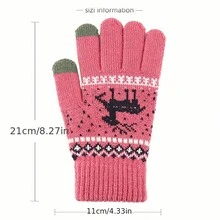 1pc Cute Deer Pattern Thickened And Warm Knit Touchscreen Gloves For Cycling, Unisex - Navy Blue - View 2