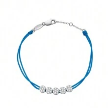 Moonmory 1條925純銀白晶石五移石頭橘色繩帶手鍊,女性聖誕禮物 0.8mm 厚度 18k 鍍金色