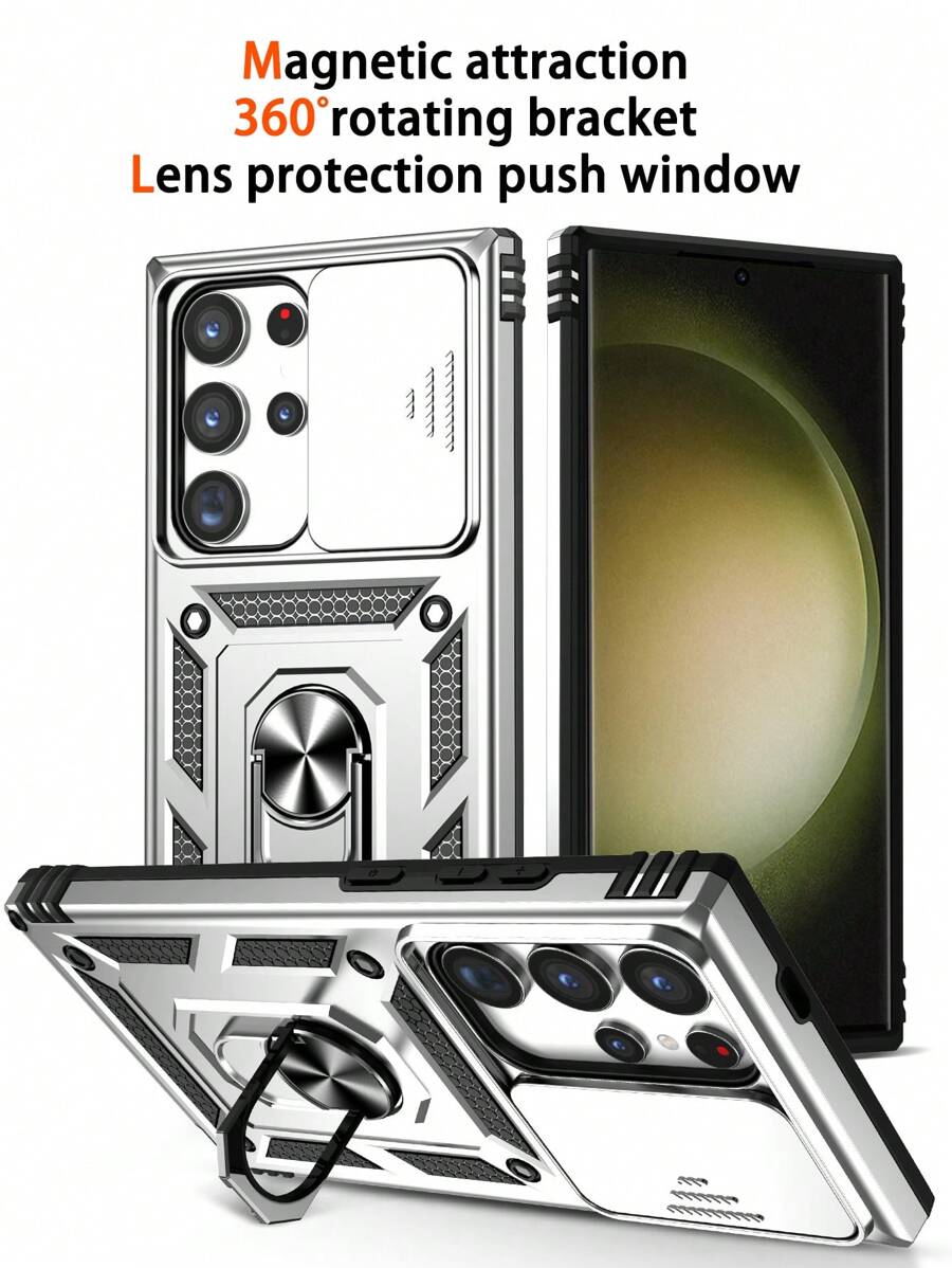 Ốp lưng iPhone cho nam Ốp lưng điện thoại chống sốc mới + Ốp lưng điện thoại từ tính + Đế đỡ + Tay nghề thủ công cao cấp + Bộ ốp lưng điện thoại đầy đủ + Tương thích với Apple 11/12/13/14/15 Pro Max, , Oppo, Vivo, Redmi Note 11/12 Pro - Bạc - Xem 1