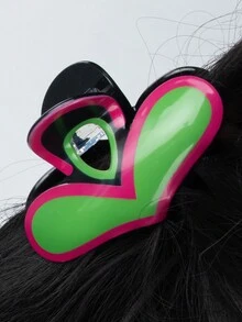 多色情人節心型印花髮夾,防滑強力夾髮夾,適用於女性女孩薄厚髮的造型配件,適合在情人節送禮物 - 彩色 - 查看 5