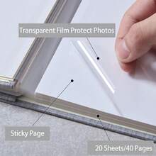 自粘相片冊帶有圖片顯示窗,40頁diy拼貼相簿,可容納10英寸以下的照片,亞麻製封面記憶本,是家庭旅行婚禮嬰兒的理想禮物 - 白色 - 查看 9