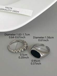 2pcs Simple & Fashionable Daily Wear, High-Grade Minimalist & Luxurious Alloy Ring Set - Silver - View 7