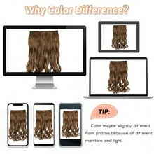 夾式髮條延長配件,22英寸單片髮條,長厚海灘波浪狀自然柔軟合成毛髮,適用於女士,黑褐色 - 鏽棕色 - 查看 8