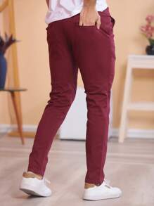 Men Jeans - Burgundy - View 2