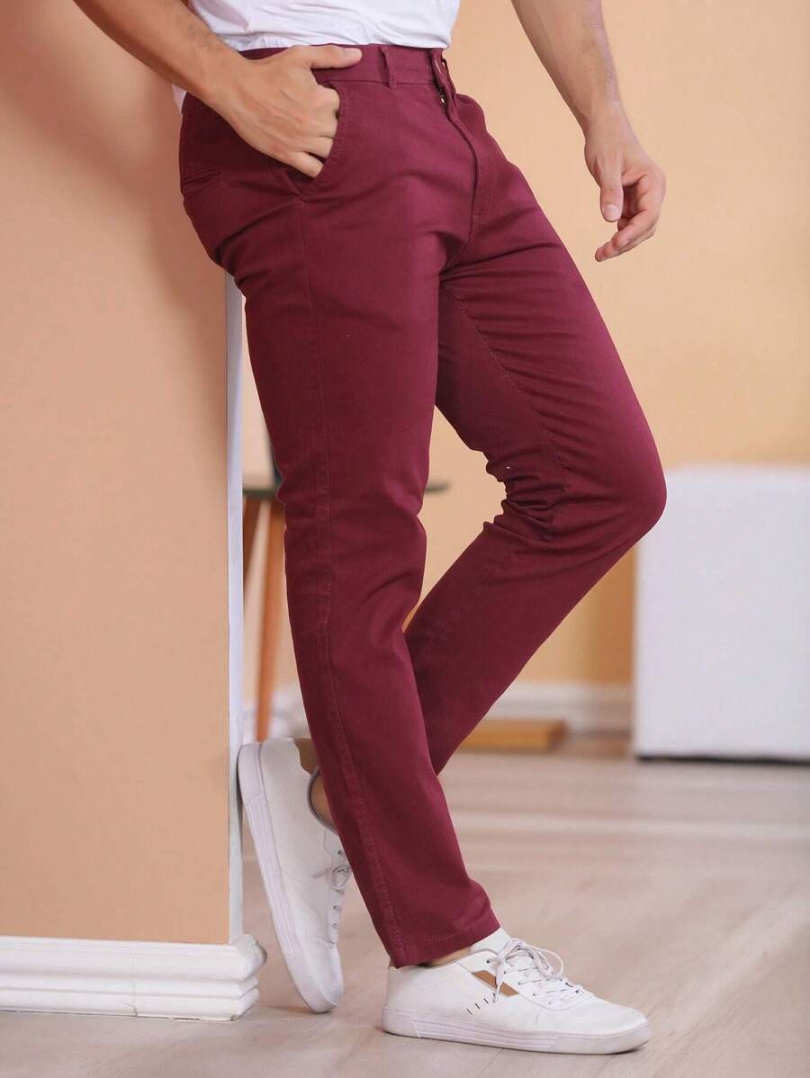 Men Jeans - Burgundy - View 1