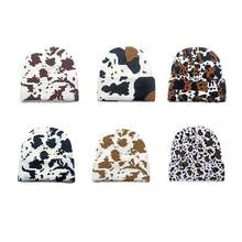 新款冬季牛折叠双层针织帽日常户外保暖豹纹 - 乳牛棕黑色 - 查看 2