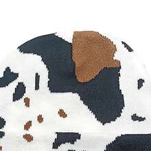 新款冬季牛折叠双层针织帽日常户外保暖豹纹 - 乳牛棕黑色 - 查看 4