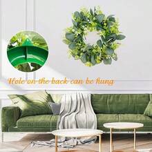 1入pc綠色尤加利葉子花圈,人工春夏花環,適用於前門農舍綠色花環,全年戶外花環 - 室內/戶外 - 綠色 - 查看 5