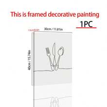 1pc Finished Line Drawing Knife And Fork Wall Decor, Modern Minimalist Art Painting With Frame For Office Kitchen Home Wall Hanging - Multicolor - View 4