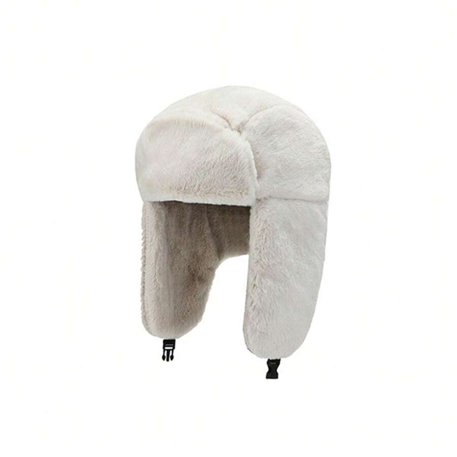 1 件装 男式女式厚毛绒飞行员帽 保暖冬帽 猎人帽 俄罗斯 Ushanka 防雪帽 护耳帽 - 白色 - 查看 1