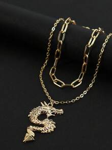 JYBY 1 件風龍年生肖男女生肖百搭不褪色吊墜項鍊 - 雙層龍吊墜項鍊 - 查看 6