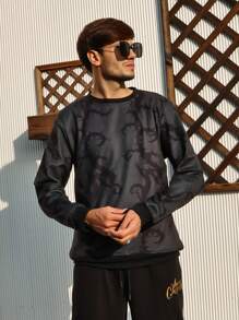 1 Miếng Nam Cổ thuyền viên Đã chải Chất vải Ngoài trời Áo nỉ Với Gai In Thiết kế Quần áo tập thể hình Nam - màu đen - Xem 1