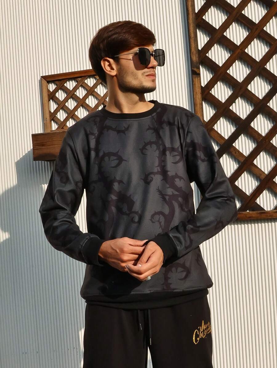 1 Miếng Nam Cổ thuyền viên Đã chải Chất vải Ngoài trời Áo nỉ Với Gai In Thiết kế Quần áo tập thể hình Nam - màu đen - Xem 1