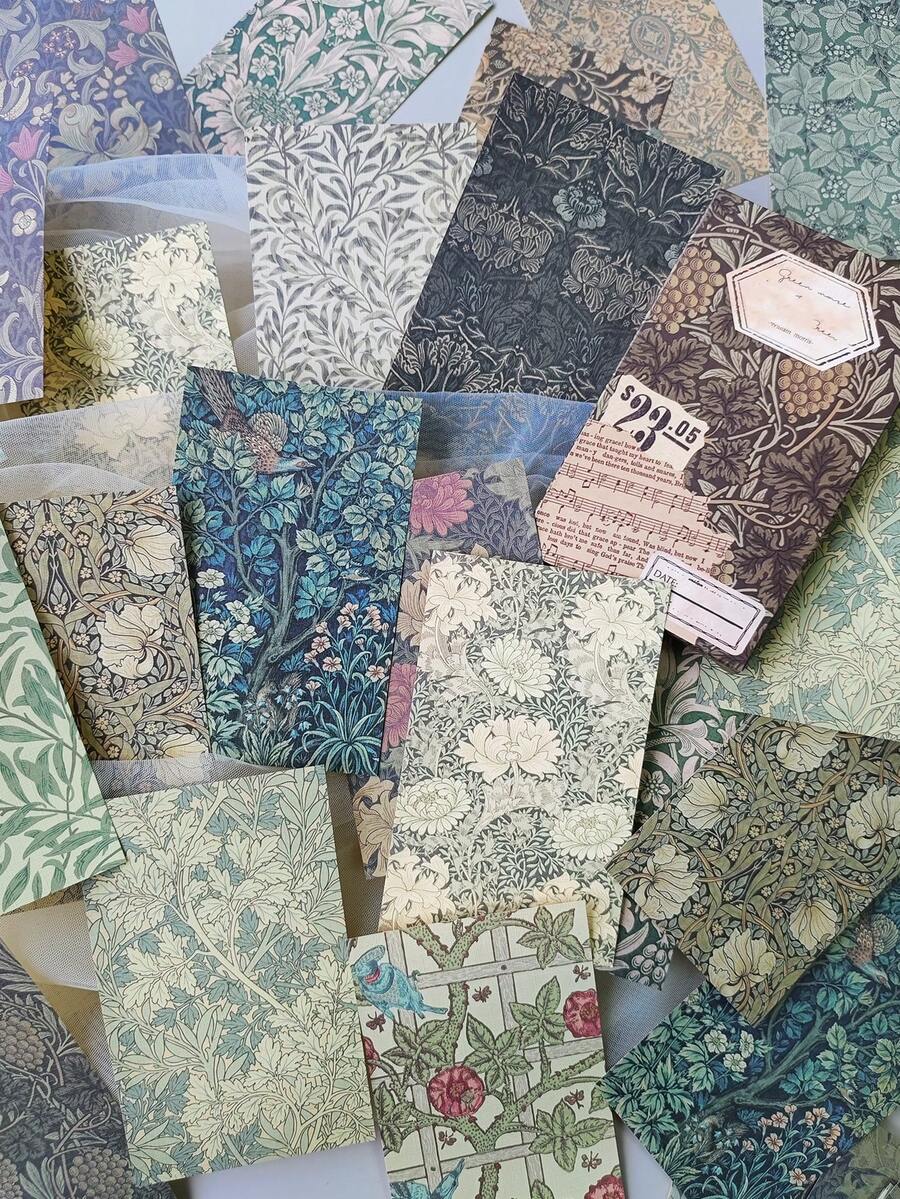 1box/60sheets Retro Texture Natural Plants And Birds Decoration Scrapbook Paper - Multicolor - View 1