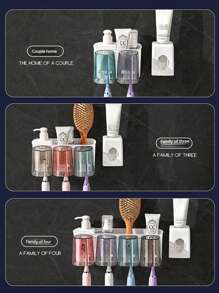 3 件套带玻璃杯的牙刷架套装，无需钻孔的壁挂式浴室收纳架，适合 2/3/4 人使用，包括牙刷架和牙膏分配器 - 牙刷架(附擠牙膏器) - 查看 8