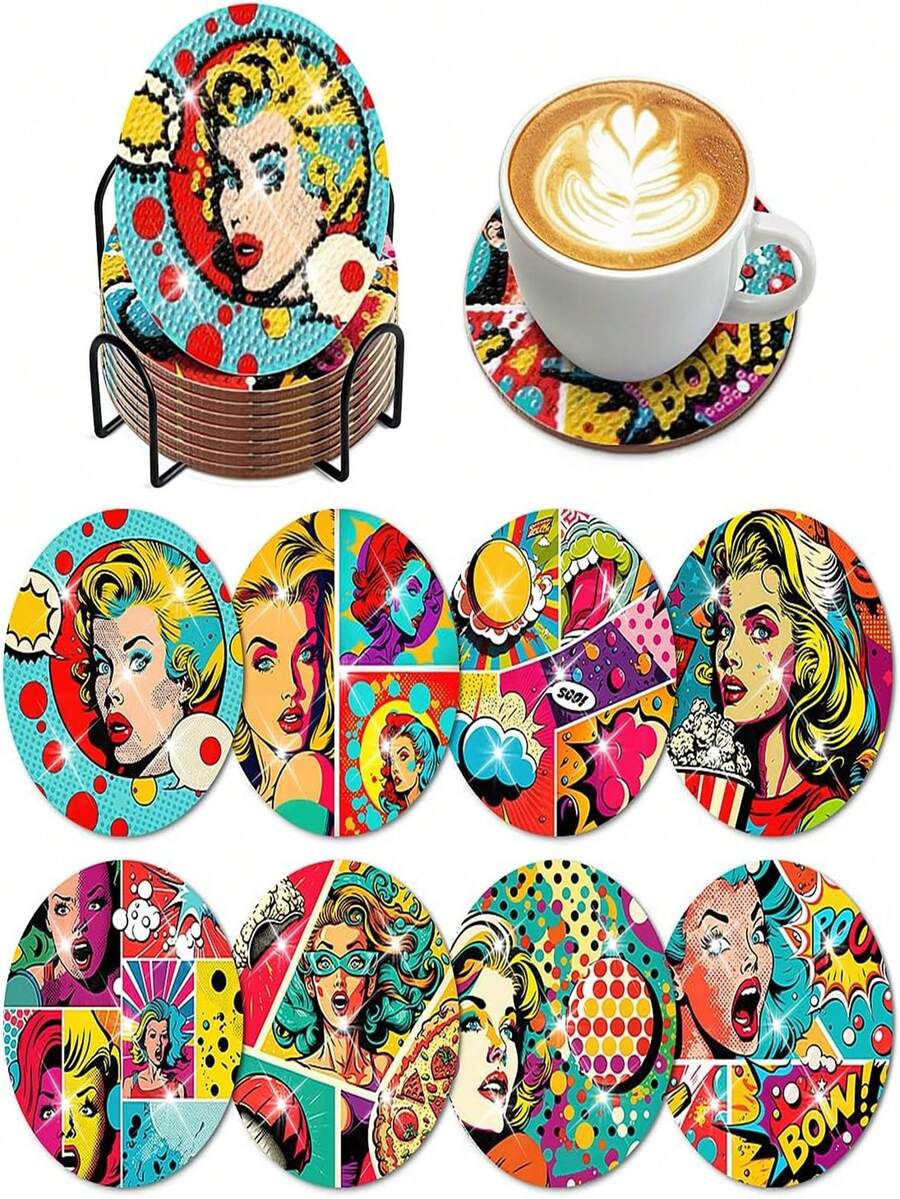 New Arrival Diy Diamond Painting, Full Drill Shiny Rhinestone Cup Mat, Valentine'S Day Popular Artwork For Living Room Bedroom Girls - Multicolor - View 1