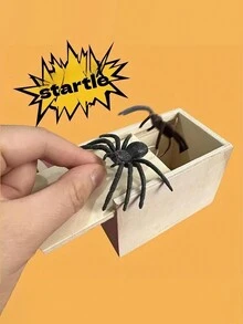 1入組可怕的驚喜惡作劇玩具 - 木製盒子裝蜘蛛 - 有趣的木製蜘蛛盒,可怕的蜘蛛惡作劇小玩意,顏色和配件隨機 - 原木色 - 查看 5