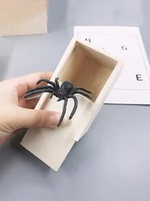 1入組可怕的驚喜惡作劇玩具 - 木製盒子裝蜘蛛 - 有趣的木製蜘蛛盒,可怕的蜘蛛惡作劇小玩意,顏色和配件隨機 - 原木色 - 查看 2