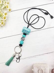 1 件「howdy」英文字母矽膠和牛印花木珠掛繩,適用於身分證/鑰匙,適合護理師和辦公室工作人員 - 綠色 - 查看 6