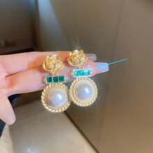 1 對 925 純銀耳環,鑲鑽花朵和珍珠設計,法式巴洛克復古風格珠寶,適合女士日常佩戴和節日禮物 - 金色 - 查看 4