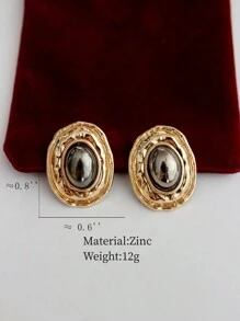 時尚設計橢圓形合金耳釘,具有幾何紋理表面,歐美的復古和輕奢風格