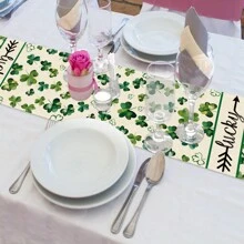 1件聖派翠克節三葉草印花亞麻桌布,咖啡桌或餐桌的桌面裝飾 - 彩色 - 查看 6