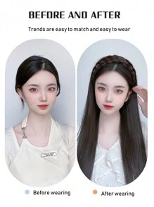 Synthetic Long Wave Hair Headband Extension, Black-Brown Twisted Braid Hairband Accessory, Natural Half Wig - Black-brown - View 4
