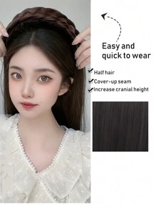 Synthetic Long Wave Hair Headband Extension, Black-Brown Twisted Braid Hairband Accessory, Natural Half Wig - Black-brown - View 5