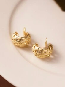 一对个性化多功能网格镂空铜电镀夹式耳环，非常适合没有耳洞的女性日常佩戴 - 銀色-耳夾 - 查看 3