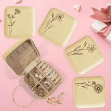 PU Leather Travel Jewelry Box With Sketching Flowers, Bridesmaid Gifts Birthday Gifts For Girls And Women - 07-gold - View 6