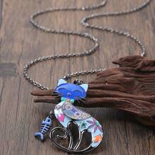 復古可愛貓咪搪瓷長項鍊,適用於女性節日飾品