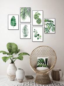 6入組熱帶植物北歐海報,斯堪的納維亞綠葉現代畫布壁畫,適用於臥室客廳辦公室裝飾,不包含畫框 - 彩色 - 查看 1