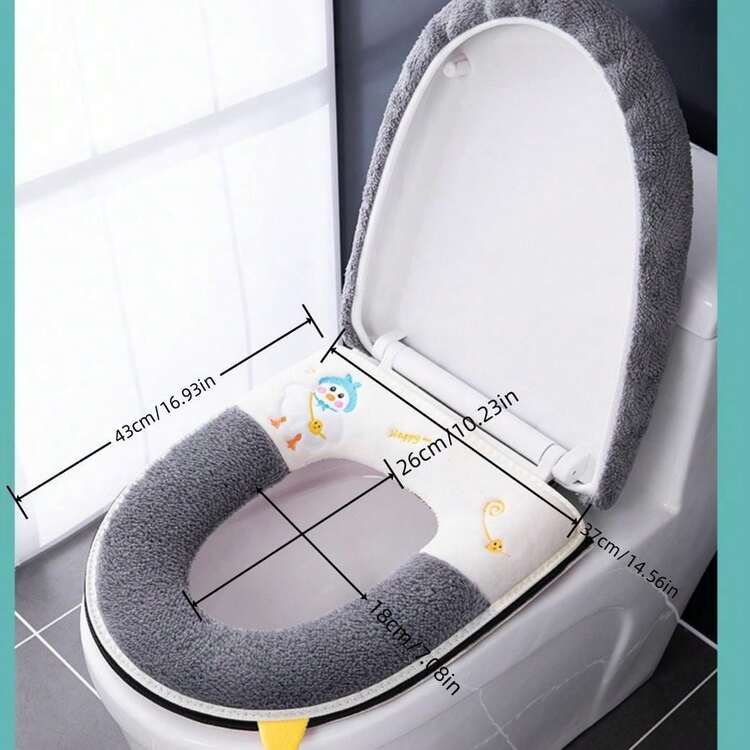 2 件組可愛狗狗圖案通用馬桶座套帶蓋和墊子適合四個季節 - 可愛汪紅色 - 查看 2