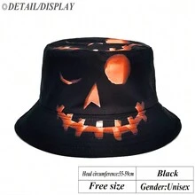 1 Unisex Black Ghost Face Print Reversible Bucket Hat - Black - View 2