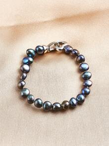 1 件 18K 镀金天然珍珠心形扣手链，适合女士日常佩戴、晚会、情人节、母亲节、生日、婚礼、订婚、新娘礼物 - 黑色 - 查看 9