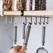 1pc Iron Kitchen No Trace Adhesive Hook Rack For Storage, Cabinet, Wardrobe, Multifunctional Organizer Hanger - White - View 8