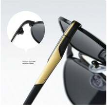 1pc Men's Fashionable Polarized Fashion Glasses With Metal Full Frame For Outdoor Activities Such As Driving, Fishing, Cycling, Hiking, Traveling - Gold - View 7