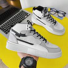 男鞋2023新款冬季时尚休闲韩版运动板鞋百搭高帮运动鞋 - 白灰 - 查看 1