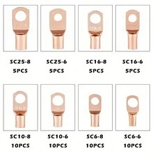 60pcs Copper Battery Cable Terminal, 8 Sizes Battery Wire Connector Crimp Terminal Lug Ring Connector - Gold - View 6