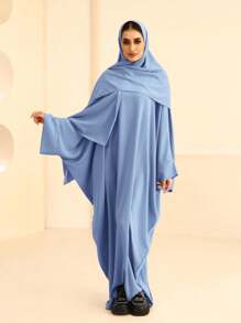 女式長袍和頭巾（長袍） - 霧霾藍 - 查看 2