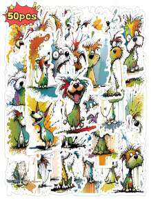 50入組狗狗貼紙貼於水瓶上,可愛的乙烯基防水筆電滑板貼紙,美學教室獎品水壺手機貼紙 - 彩色 - 查看 1