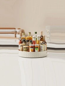 1入組寵物材質簡約旋轉式聖誕禮物廚房收納架轉盤,適用於香料、調味品、客廳、水果、化妝品 - 白色 - 查看 2